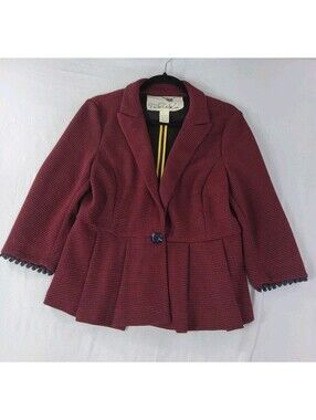 Anthropologie Tabitha Blazer Peplum Sz Large Red Blue Stripe Preppy Career